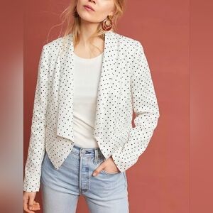Anthropologie Cartonnier Polka Dot Blazer Size Small White Blue Bolero Jacket